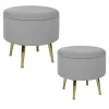Tabouret pouf rond tissu gris pieds dorés TIM (lot de 2)