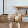 Tabouret rond en bois de teck brun en fausse fourrure - 4 pieds ARIZONA