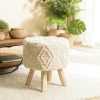 Tabouret rond laine ivoire avec losanges TIM