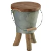 Tabouret "Seau" avec anse en teck massif naturel et zinc D31cmxH45cm TOWN
