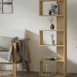 Étagère d'angle moderne effet bois clair - 3 niches MARFA