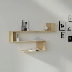 Étagère murale design effet bois clair en zigzag MARFA