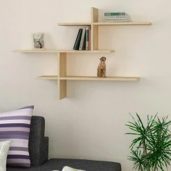 Étagère murale design effet bois gris - 3 plateaux croisés MARFA