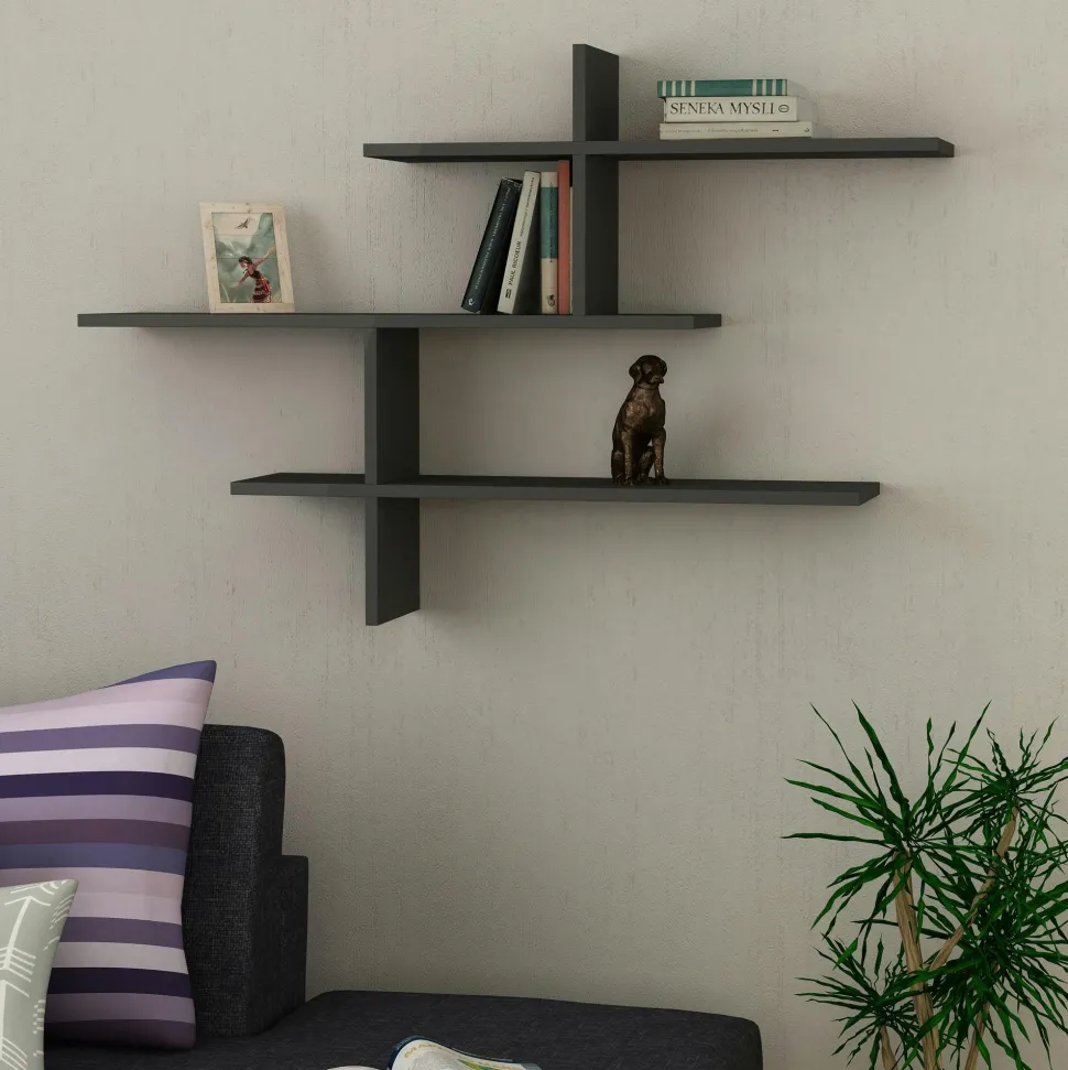 Étagère murale design effet bois clair - 3 plateaux croisés MARFA