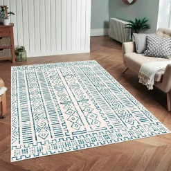 Tapis écru contrasté – motifs bleus, 160x230 cm ISTANBUL