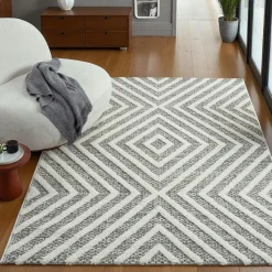 Tapis de salon crème et gris – motif géométrique, 160x230 cm ISTANBUL