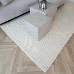 Tapis en laine blanc crème tufté main à motifs contemporains 200x300 cm FEZ