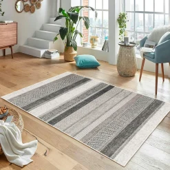 Tapis gris moderne – lignes stylisées, 160x230 cm ISTANBUL