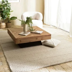 Tapis rectangulaire 200 x 290 cm laine bandes tissées lin