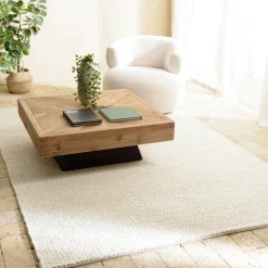 Tapis rectangulaire 160 x 230 cm laine tissée écrue