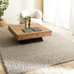 Tapis rectangulaire 200 x 290 cm laine bouclettes taupe