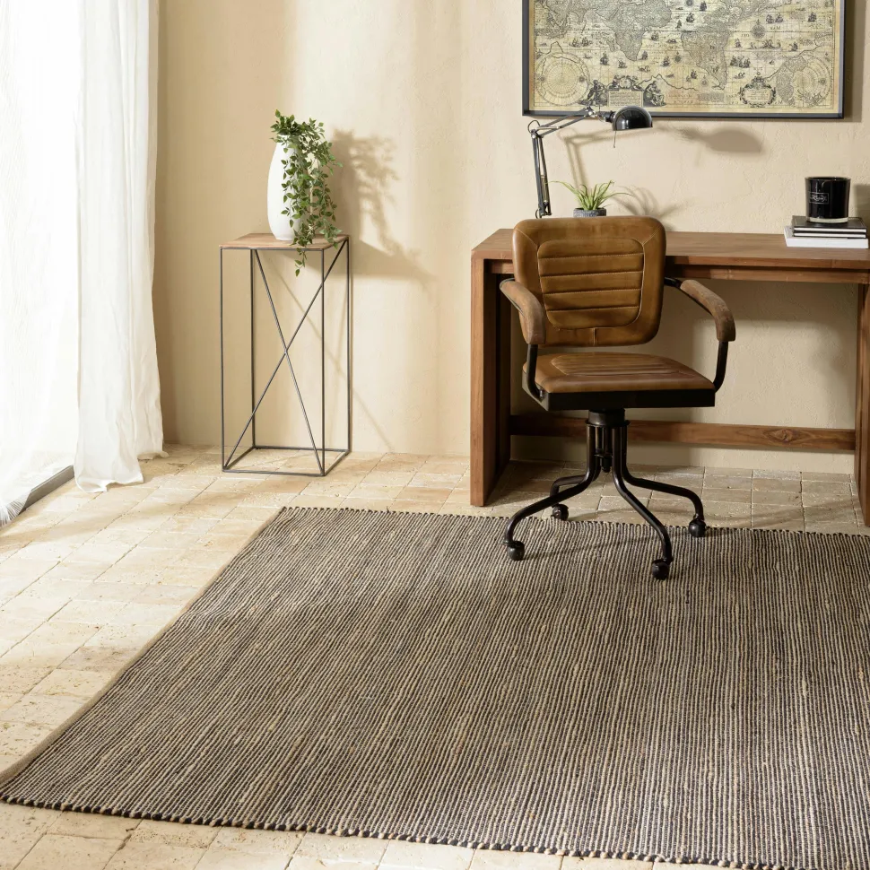 Tapis rectangulaire 200 x 290 cm jute et coton marron / noir