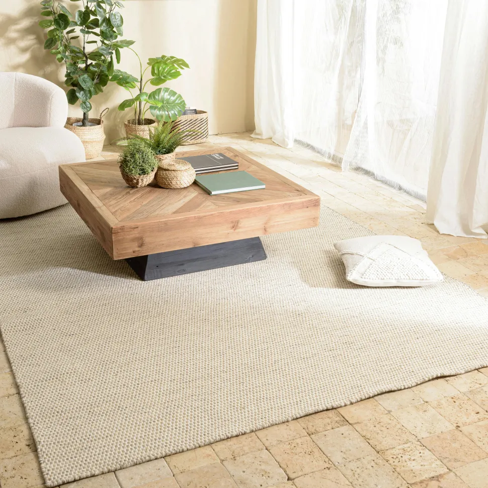 Tapis rectangulaire 200 x 290 cm laine tissée marron chiné