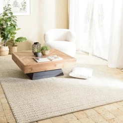 Tapis rectangulaire 200 x 290 cm laine tissée beige