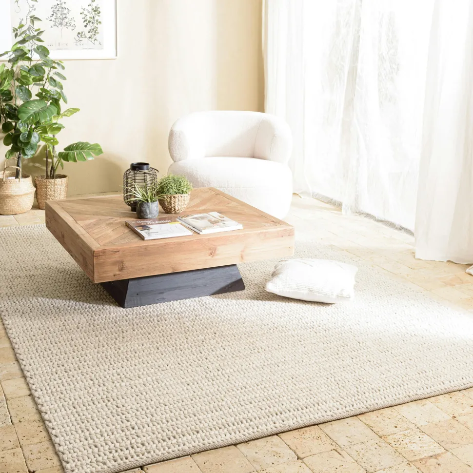 Tapis rectangulaire 200 x 290 cm laine tissée beige
