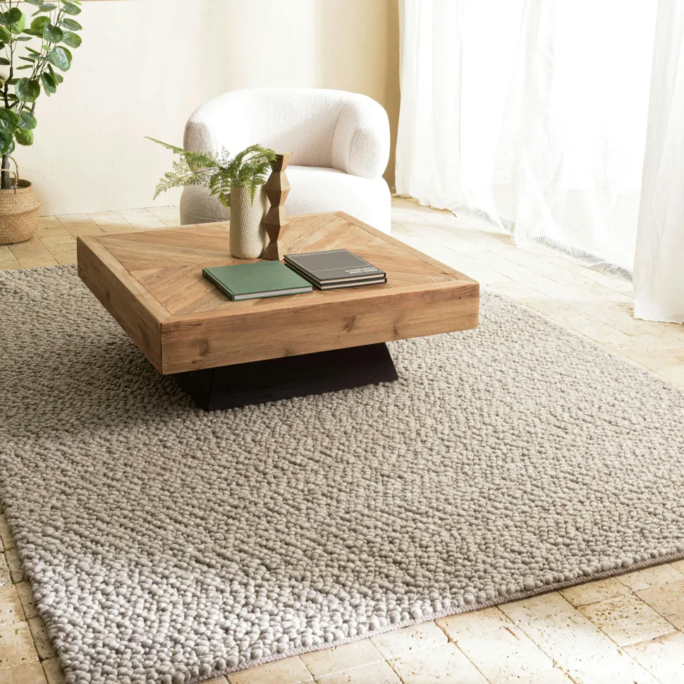 Tapis rectangulaire 160 x 230 cm laine bouclettes taupe