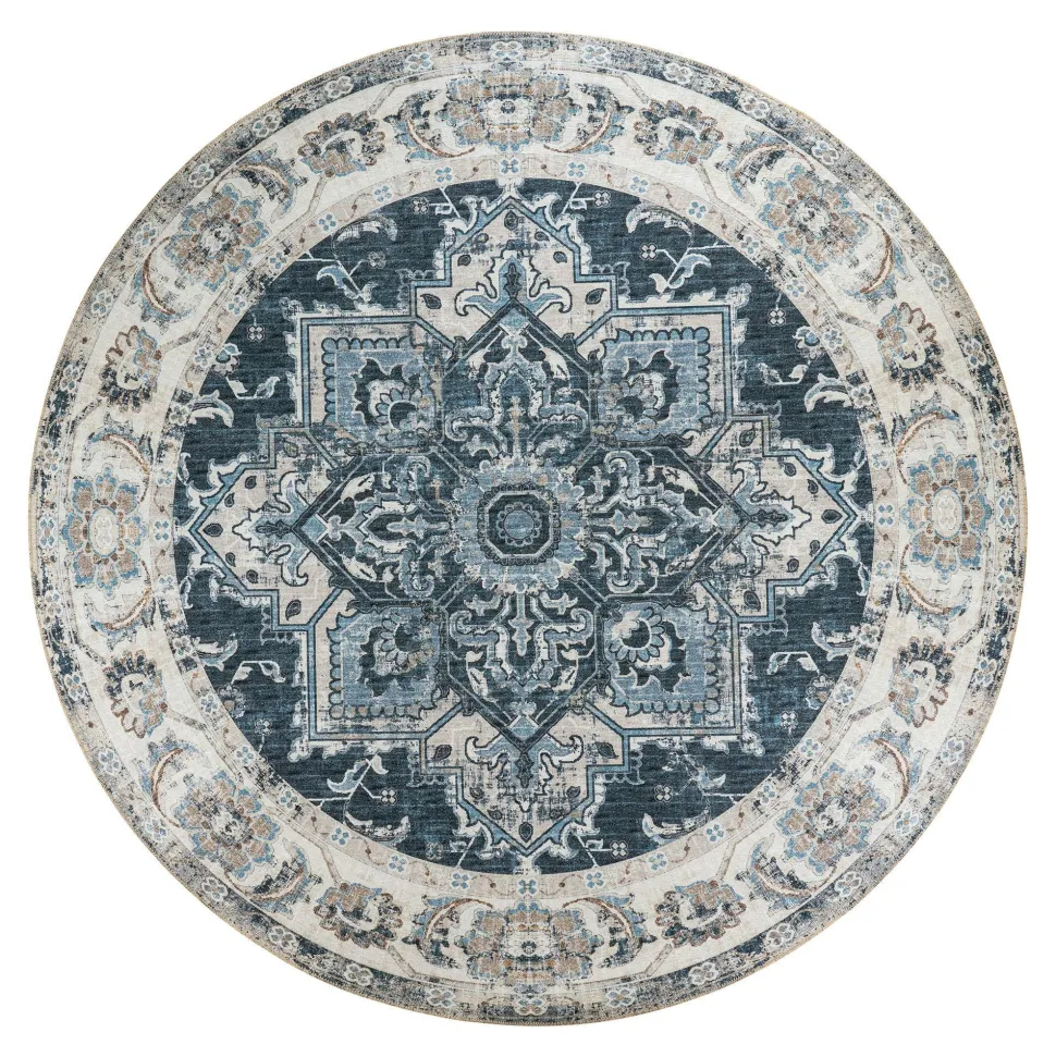 Tapis rond bleu style vintage ø200 cm FEZ