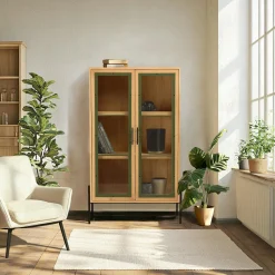 Vaisselier bois clair et contour vert BAGAN