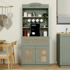 Vaisselier cuisine blanc 2 portes, niche machine à café VAREN