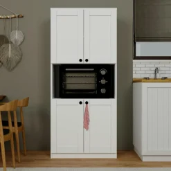 Vaisselier de cuisine blanc 4 portes 1 niche rangement VAREN