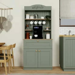 Vaisselier de cuisine vert sauge, niche machine à café VAREN