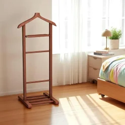 Valet de chambre bois brun avec plateau vide-poches SITIA