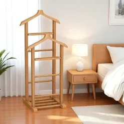 Valet de chambre bois clair avec plateau vide-poches SITIA