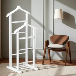 Valet de chambre double - bois blanc, vide-poches SITIA