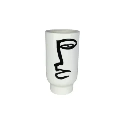 Vase blanc rond décor visage abstrait H25 cm