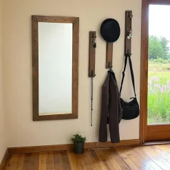Vestiaire mural avec miroir - 3 portemanteaux en bois HILO